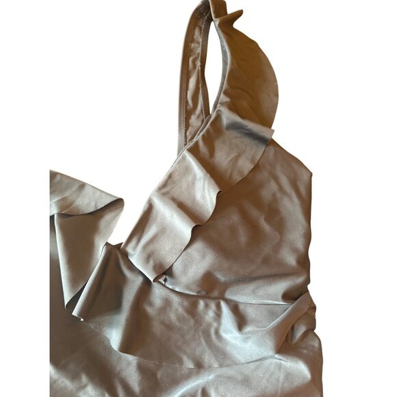 Chaps Womens Ruffled Halter One-Piece Swimsuit US 16 EU 48 Black Nylon Blend - Picture 3 of 7